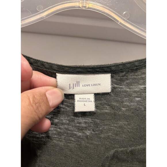 J. Jill Love Linen 100% Linen Tunic Top Size L Olive Green Knit Back Lagenlook - Picture 2 of 5